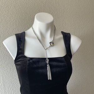 Dauphin Long Y-Style Necklace Silver Versailles Collection Multi Colored Crystal